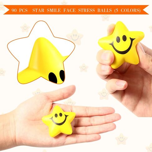 90 Pcs Star Smile Face Stress Balls Mini Star Foam Balls Smile Funny Face Toys Relief Star Smile Balls for School Carnival Reward Student Prizes Party Favor Toy, 5 Colors in Saudi Arabia