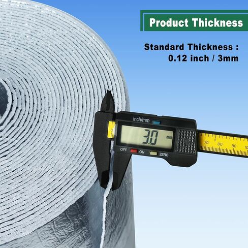 Reflective Insulation | 3mm 12in x 10ft Radiant Barrier with Reflective Foam Core and Dual Layer Aluminum Foil | Ideal for Ceilings, Walls, Garage Doors,Steel Structures, RV Windows, Roofs ect in Saudi Arabia