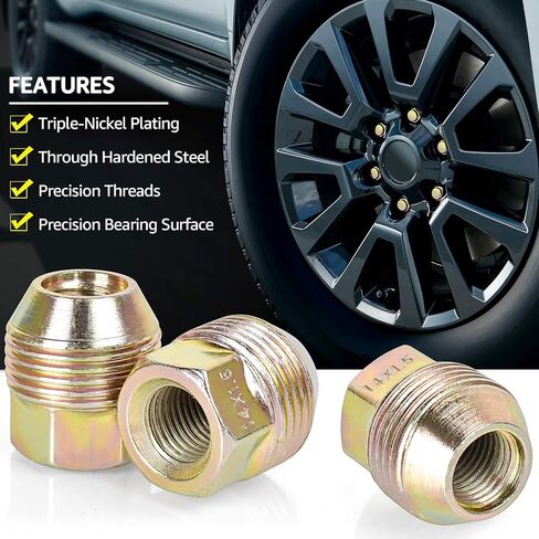 PUENGSI 24 قطعة صواميل عروة M14x1.5، بطول 1.12 بوصة، 7/8 بوصة سداسية ذات نهاية مفتوحة متوافقة مع تشيفي سيلفرادو سوبربان إكسبريس 1500، سييرا 1500 يوكون كاديلاك إسكاليد in Kuwait