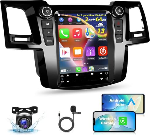 [2+64G] راديو سيارة لسيارة Toyota Hilux 2005 2006 2007 2008 2009 2010 2011 2012 2013 2014-9.7 بوصة Android 13 شاشة لمس رأسية ستيريو، Carplay/Android Auto/Hi-Fi Audio/1080P/SWC/Bluetooth in Saudi Arabia