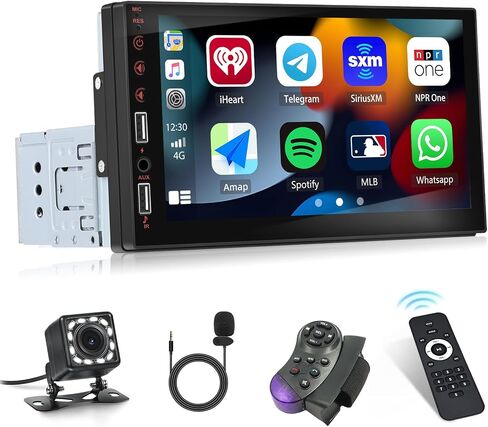 ستيريو سيارة CamECHO مقاس 7 بوصات مع CarPlay سلكي/Android Auto/Mirror Link، مستقبل راديو بشاشة لمس 1 din مع كاميرا احتياطية بلوتوث 5.1 بدون استخدام اليدين، EQ FM USB SWC Mic مستقبل صوت السيارة 1 Din in Kuwait
