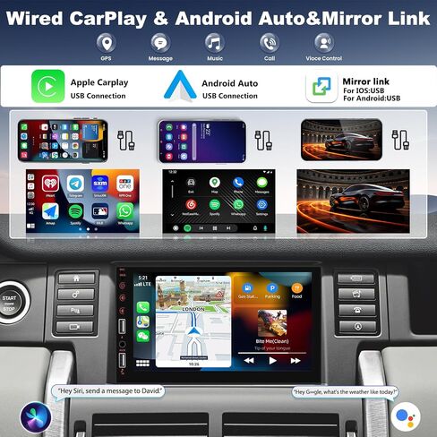 ستيريو سيارة CamECHO مقاس 7 بوصات مع CarPlay سلكي/Android Auto/Mirror Link، مستقبل راديو بشاشة لمس 1 din مع كاميرا احتياطية بلوتوث 5.1 بدون استخدام اليدين، EQ FM USB SWC Mic مستقبل صوت السيارة 1 Din in Kuwait