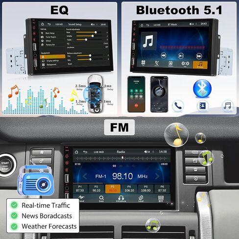 ستيريو سيارة CamECHO مقاس 7 بوصات مع CarPlay سلكي/Android Auto/Mirror Link، مستقبل راديو بشاشة لمس 1 din مع كاميرا احتياطية بلوتوث 5.1 بدون استخدام اليدين، EQ FM USB SWC Mic مستقبل صوت السيارة 1 Din in Kuwait