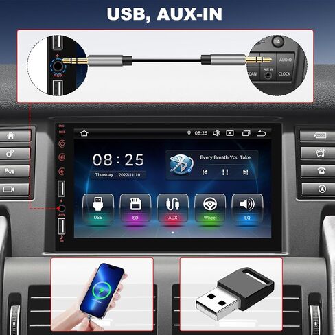 ستيريو سيارة CamECHO مقاس 7 بوصات مع CarPlay سلكي/Android Auto/Mirror Link، مستقبل راديو بشاشة لمس 1 din مع كاميرا احتياطية بلوتوث 5.1 بدون استخدام اليدين، EQ FM USB SWC Mic مستقبل صوت السيارة 1 Din in Kuwait