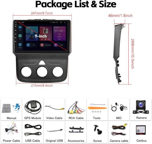 2+64G Android 13 ستيريو سيارة لسيارة Dodge Ram 2013-2019 1500 2500 3500 مع Apple Carplay Android Auto Mirror Link 9 بوصة تعمل باللمس FM RDS HiFi Bluetooth WiFi GPS+Camera & MIC in Kuwait
