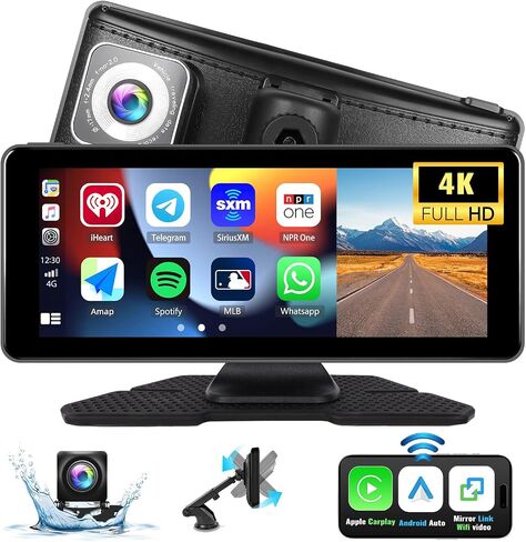 SIXWIN Wireless Apple Carplay Android Auto 6.86 بوصة شاشة تشغيل السيارة تعمل باللمس مع كاميرا أمامية 4K DVR واي فاي فيديو بلوتوث FM جهاز إرسال مرآة رابط حلقة فيديو احتياطية كاميرا قابلة للتعديل in Saudi Arabia
