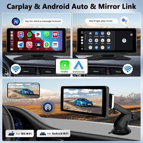 SIXWIN Wireless Apple Carplay Android Auto 6.86 بوصة شاشة تشغيل السيارة تعمل باللمس مع كاميرا أمامية 4K DVR واي فاي فيديو بلوتوث FM جهاز إرسال مرآة رابط حلقة فيديو احتياطية كاميرا قابلة للتعديل in Saudi Arabia