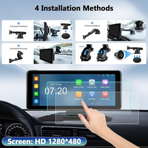 SIXWIN Wireless Apple Carplay Android Auto 6.86 بوصة شاشة تشغيل السيارة تعمل باللمس مع كاميرا أمامية 4K DVR واي فاي فيديو بلوتوث FM جهاز إرسال مرآة رابط حلقة فيديو احتياطية كاميرا قابلة للتعديل in Saudi Arabia