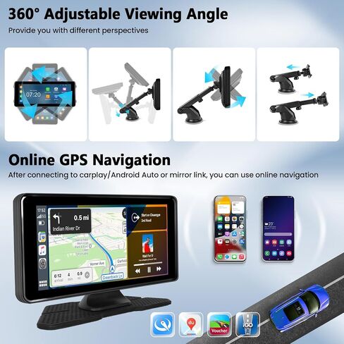 SIXWIN Wireless Apple Carplay Android Auto 6.86 بوصة شاشة تشغيل السيارة تعمل باللمس مع كاميرا أمامية 4K DVR واي فاي فيديو بلوتوث FM جهاز إرسال مرآة رابط حلقة فيديو احتياطية كاميرا قابلة للتعديل in Saudi Arabia