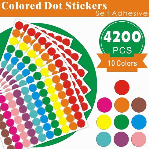 4200 PCS 3/4 Inch Colored Round Dot Stickers Color Coding Labels, 10 Color Style Colorful Circle Coding Label Sticker for Coloring, Marking, Organizing, Office, Student Classroom in Saudi Arabia