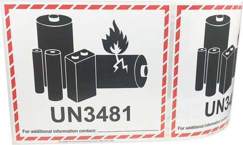 UN3481 ملصقات تحذيرية لبطارية الليثيوم مقاس 4.5 × 5 بوصة 500 ملصق لاصق in Saudi Arabia