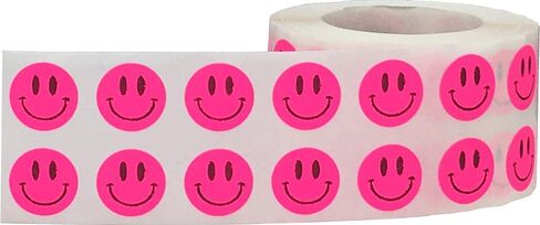 1/2" Inch Small Fluorescent Pink Happy Face Labels, 1,000 Total Adhesive Stickers on a Roll, Perfect for Kids Classroom Incentives, Motivational Chart Use in Saudi Arabia