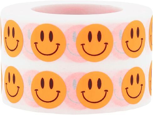 1/2" Inch Small Fluorescent Pink Happy Face Labels, 1,000 Total Adhesive Stickers on a Roll, Perfect for Kids Classroom Incentives, Motivational Chart Use in Saudi Arabia