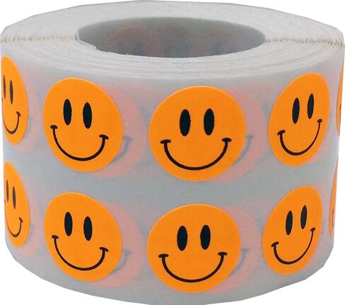 1/2" Inch Small Fluorescent Pink Happy Face Labels, 1,000 Total Adhesive Stickers on a Roll, Perfect for Kids Classroom Incentives, Motivational Chart Use in Saudi Arabia
