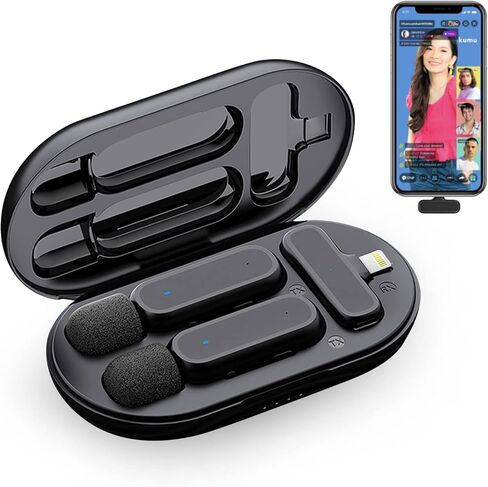Wireless Lavalier Microphone for iPhone iPad Lapel Mics Plug-Play Lapel Microphone 2 Clip-on Microphones for Video Recording Vlogging, YouTube, Interview, 3 Mode Denoise in Saudi Arabia