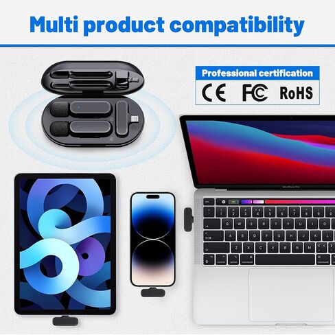 Wireless Lavalier Microphone for iPhone iPad Lapel Mics Plug-Play Lapel Microphone 2 Clip-on Microphones for Video Recording Vlogging, YouTube, Interview, 3 Mode Denoise in Saudi Arabia