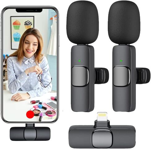 ميكروفون لاسلكى من نوع Lavalier لأجهزة iPhone وiPad، ميكروفون صغير بمشبك لتسجيل الفيديو، ميكروفونات صغيرة على شكل طية صدر السترة لمنشئ محتوى Youtubers in Saudi Arabia