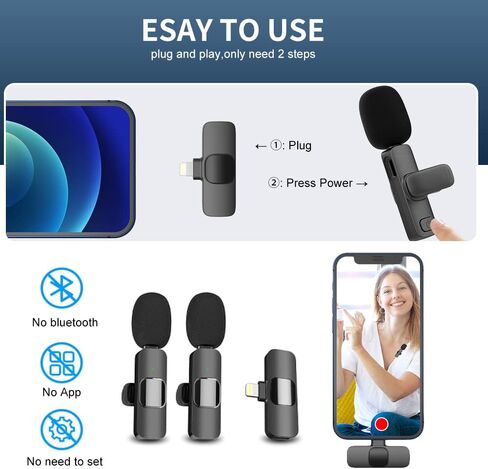 ميكروفون لاسلكى من نوع Lavalier لأجهزة iPhone وiPad، ميكروفون صغير بمشبك لتسجيل الفيديو، ميكروفونات صغيرة على شكل طية صدر السترة لمنشئ محتوى Youtubers in Saudi Arabia