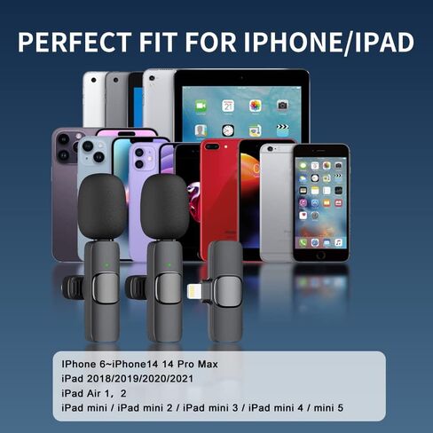 ميكروفون لاسلكى من نوع Lavalier لأجهزة iPhone وiPad، ميكروفون صغير بمشبك لتسجيل الفيديو، ميكروفونات صغيرة على شكل طية صدر السترة لمنشئ محتوى Youtubers in Saudi Arabia