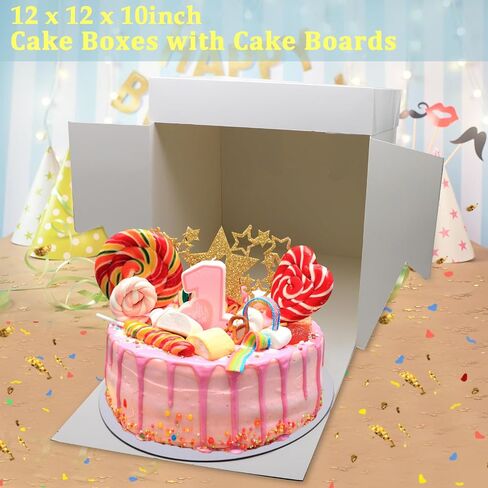 2 Sets Cake boxes 12x12x10 inches with Cake Board for Cakes, White Cake Boxes, Disposable Cake Containers in Saudi Arabia