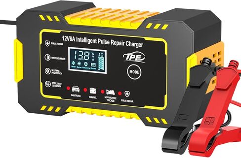 TPE Car Battery Charger 6 Amp 12V Battery Charger Automotive, Trickle Charger for Car Battery Smart Battery Charger for Lead Acid Batteries Car Truck Motorcycle Lawn Mower Marine in Kuwait