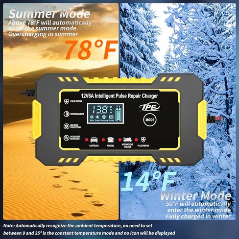TPE Car Battery Charger 6 Amp 12V Battery Charger Automotive, Trickle Charger for Car Battery Smart Battery Charger for Lead Acid Batteries Car Truck Motorcycle Lawn Mower Marine in Kuwait