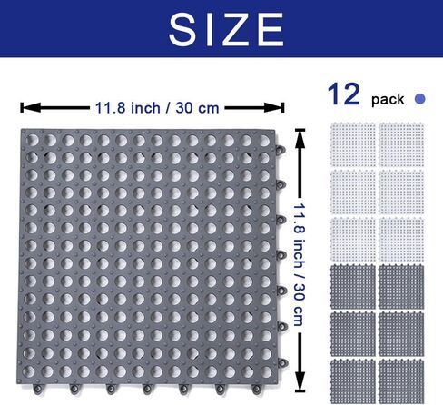 12 قطعة من الوسائد المتشابكة المعيارية، بلاط أرضيات متشابك مقاس 12 × 12 بوصة مع فتحات تصريف، حصيرة مقاومة للماء من مادة PVC غير قابلة للانزلاق للمناطق الرطبة والحمام والمطبخ وحمام السباحة in Kuwait
