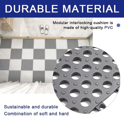12 قطعة من الوسائد المتشابكة المعيارية، بلاط أرضيات متشابك مقاس 12 × 12 بوصة مع فتحات تصريف، حصيرة مقاومة للماء من مادة PVC غير قابلة للانزلاق للمناطق الرطبة والحمام والمطبخ وحمام السباحة in Kuwait