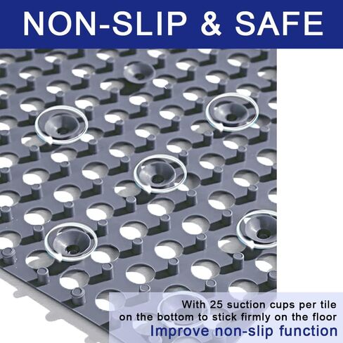 12 قطعة من الوسائد المتشابكة المعيارية، بلاط أرضيات متشابك مقاس 12 × 12 بوصة مع فتحات تصريف، حصيرة مقاومة للماء من مادة PVC غير قابلة للانزلاق للمناطق الرطبة والحمام والمطبخ وحمام السباحة in Kuwait