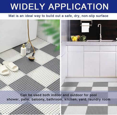 12 قطعة من الوسائد المتشابكة المعيارية، بلاط أرضيات متشابك مقاس 12 × 12 بوصة مع فتحات تصريف، حصيرة مقاومة للماء من مادة PVC غير قابلة للانزلاق للمناطق الرطبة والحمام والمطبخ وحمام السباحة in Kuwait