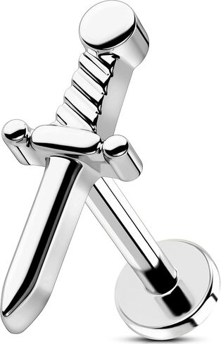 OUFER Cartilage Helix Earrings, 316L Surgical Steel 16G Earring Studs Silver Gold Flat Back, Threadless Sword Element Cartilage Helix Tragus Conch Lobe Lip Piercing Jewelry for Women and Men in Saudi Arabia