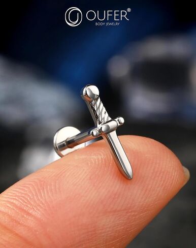 OUFER Cartilage Helix Earrings, 316L Surgical Steel 16G Earring Studs Silver Gold Flat Back, Threadless Sword Element Cartilage Helix Tragus Conch Lobe Lip Piercing Jewelry for Women and Men in Saudi Arabia