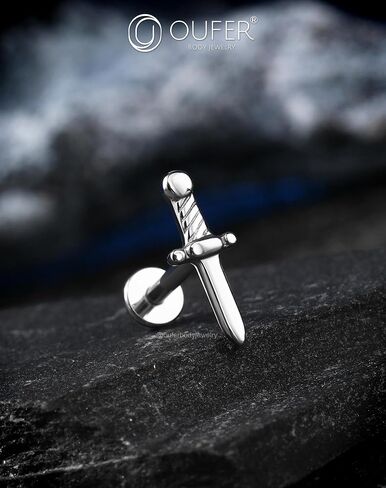 OUFER Cartilage Helix Earrings, 316L Surgical Steel 16G Earring Studs Silver Gold Flat Back, Threadless Sword Element Cartilage Helix Tragus Conch Lobe Lip Piercing Jewelry for Women and Men in Saudi Arabia