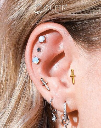 OUFER Cartilage Helix Earrings, 316L Surgical Steel 16G Earring Studs Silver Gold Flat Back, Threadless Sword Element Cartilage Helix Tragus Conch Lobe Lip Piercing Jewelry for Women and Men in Saudi Arabia