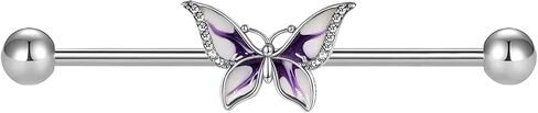 14G 316L Butterfly Industrial Barbell Cartilage Earring Surgical Steel Industrial Barbell Cartilage Earring Body Piercing Jewelry for Women in Saudi Arabia