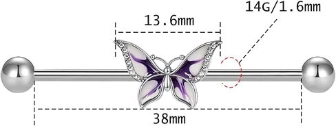 14G 316L Butterfly Industrial Barbell Cartilage Earring Surgical Steel Industrial Barbell Cartilage Earring Body Piercing Jewelry for Women in Saudi Arabia