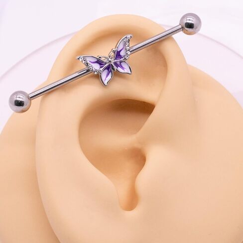 14G 316L Butterfly Industrial Barbell Cartilage Earring Surgical Steel Industrial Barbell Cartilage Earring Body Piercing Jewelry for Women in Saudi Arabia