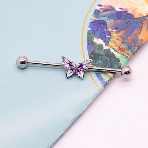 14G 316L Butterfly Industrial Barbell Cartilage Earring Surgical Steel Industrial Barbell Cartilage Earring Body Piercing Jewelry for Women in Saudi Arabia