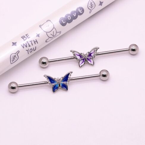 14G 316L Butterfly Industrial Barbell Cartilage Earring Surgical Steel Industrial Barbell Cartilage Earring Body Piercing Jewelry for Women in Saudi Arabia
