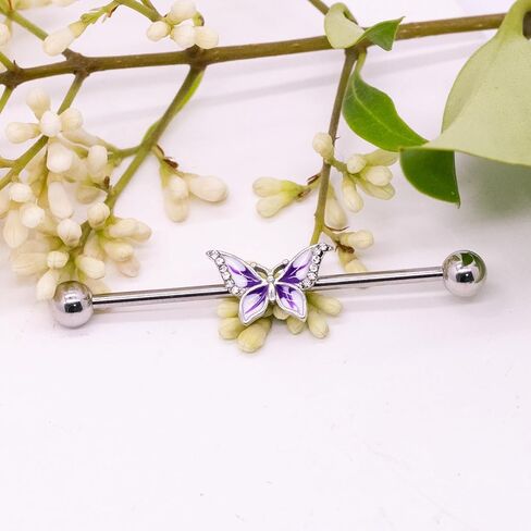 14G 316L Butterfly Industrial Barbell Cartilage Earring Surgical Steel Industrial Barbell Cartilage Earring Body Piercing Jewelry for Women in Saudi Arabia
