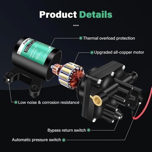 4138-111-E65، مضخة مياه Aqua-KingII، مضخة مياه Rv، 3GPM-55PSI، مضخة مياه تيار مستمر 12 فولت مع مفتاح ضغط ومصفاة، تحضير ذاتي يصل إلى 6 أقدام، مضخة مياه عذبة هادئة، مناسبة للمركبات الترفيهية والحديقة والتخييم in Kuwait