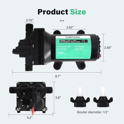 4138-111-E65، مضخة مياه Aqua-KingII، مضخة مياه Rv، 3GPM-55PSI، مضخة مياه تيار مستمر 12 فولت مع مفتاح ضغط ومصفاة، تحضير ذاتي يصل إلى 6 أقدام، مضخة مياه عذبة هادئة، مناسبة للمركبات الترفيهية والحديقة والتخييم in Kuwait