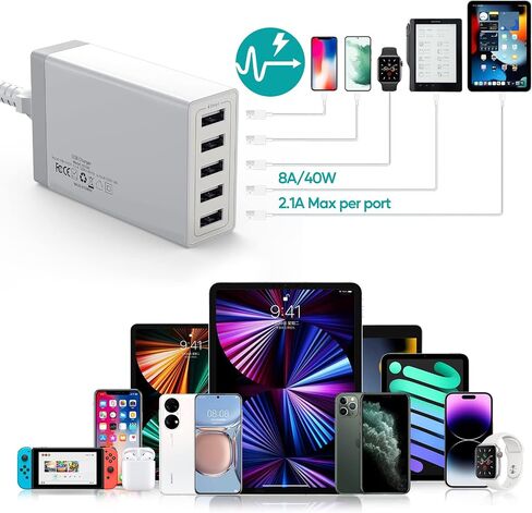 Bamboo Charging Station, Electronic Docking Station Organizer, Charger Organizer Compatible with Earbuds, Watch, Cell Phone, Tablet (Included 6 Charging Cables, 5 Ports Charger) in Saudi Arabia