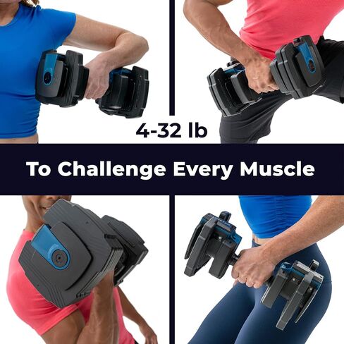 مجموعة وزن الدمبل القابلة للتعديل من Teeter ProFlex 432، 8 في 1 أوزان مجانية من 4 إلى 32 رطل، مقابض سريعة الإعداد، توفير مساحة صالة الألعاب الرياضية المنزلية (جديد في 2024) in Kuwait