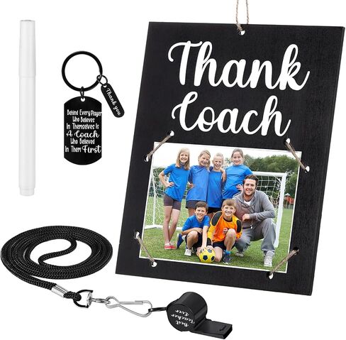 4 Pieces Coach Gifts Thanks Coach Wood Photo Frame with Pen Coach Keychain Stainless Steel Whistle Graduation Coach Appreciation Gift for Basketball Soccer Baseball Volleyball Hockey Sports Team in Saudi Arabia