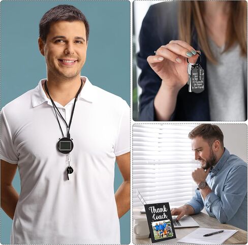 4 Pieces Coach Gifts Thanks Coach Wood Photo Frame with Pen Coach Keychain Stainless Steel Whistle Graduation Coach Appreciation Gift for Basketball Soccer Baseball Volleyball Hockey Sports Team in Saudi Arabia