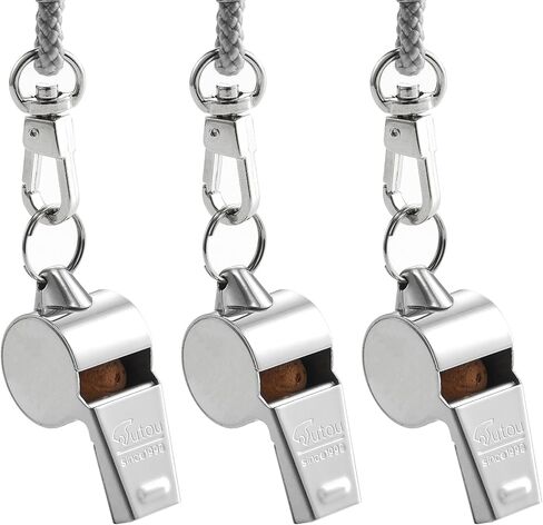 صافرة مكونة من 3 عبوات من الصافرة الرياضية للمدرب من الفولاذ المقاوم للصدأ مع حبل قصير، صافرة صوت عالية ونقية مثالية للمدربين والحكام والمسؤولين in Kuwait