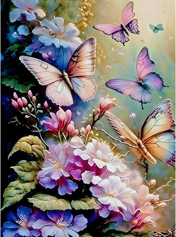 eobromd زهرة الماس مجموعات الرسم الفني، فراشة الحفر الكامل الماس النقاط لوحات للبالغين مبتدئين صورة الطلاء مع الماس صور جوهرة الفن للمنزل جدار الفن ديكور 12x16 بوصة in Saudi Arabia