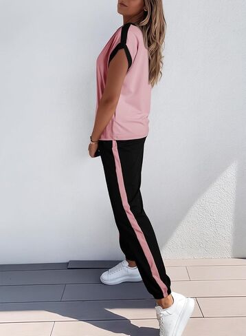 Dokotoo ملابس نسائية مكونة من قطعتين بدلة رياضية Colorblock مريحة مجموعات صالة متماسكة قصيرة الأكمام Jogger Sweatpants رياضية in Kuwait
