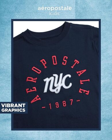 تي شيرت للأولاد من AEROPOSTALE - قميص قطني للأطفال بأكمام قصيرة - تي شيرت كلاسيكي برسومات بياقة دائرية للأولاد (4-16) in Kuwait